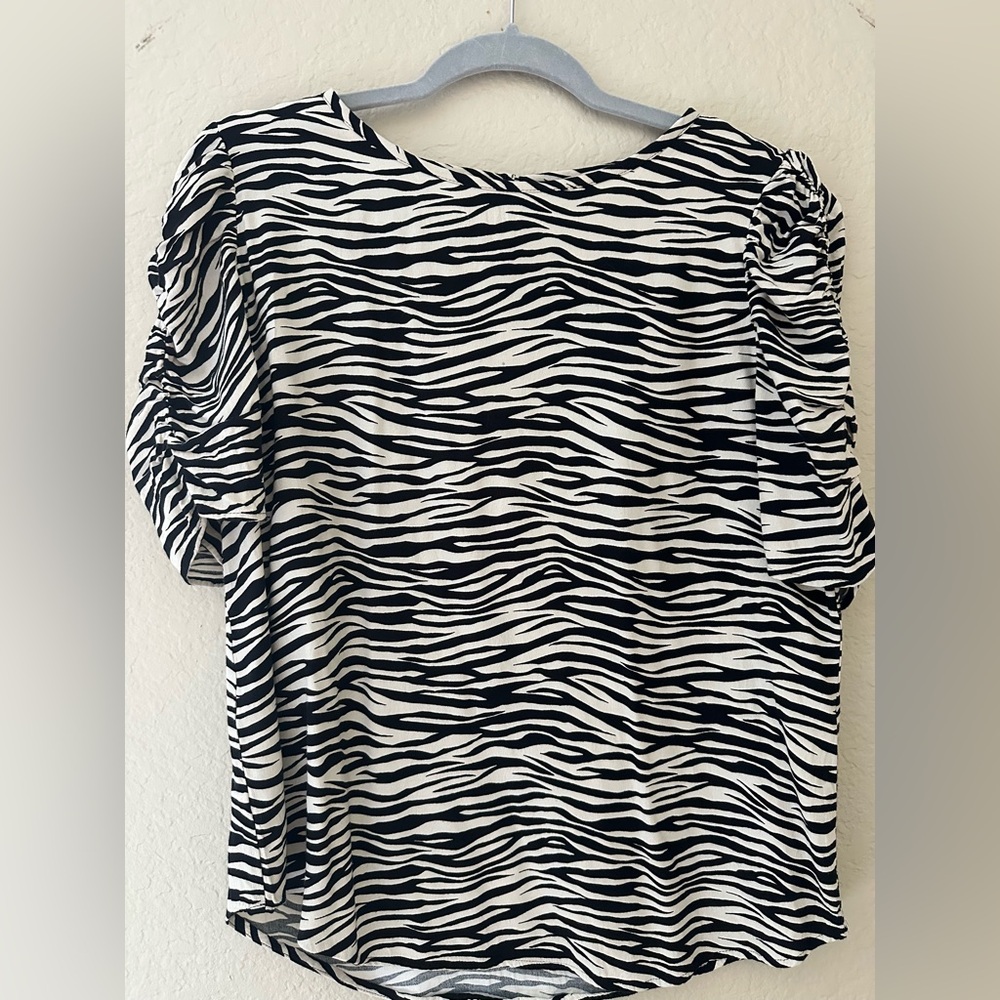 LOFT Black and White Striped Short Sleeve Top